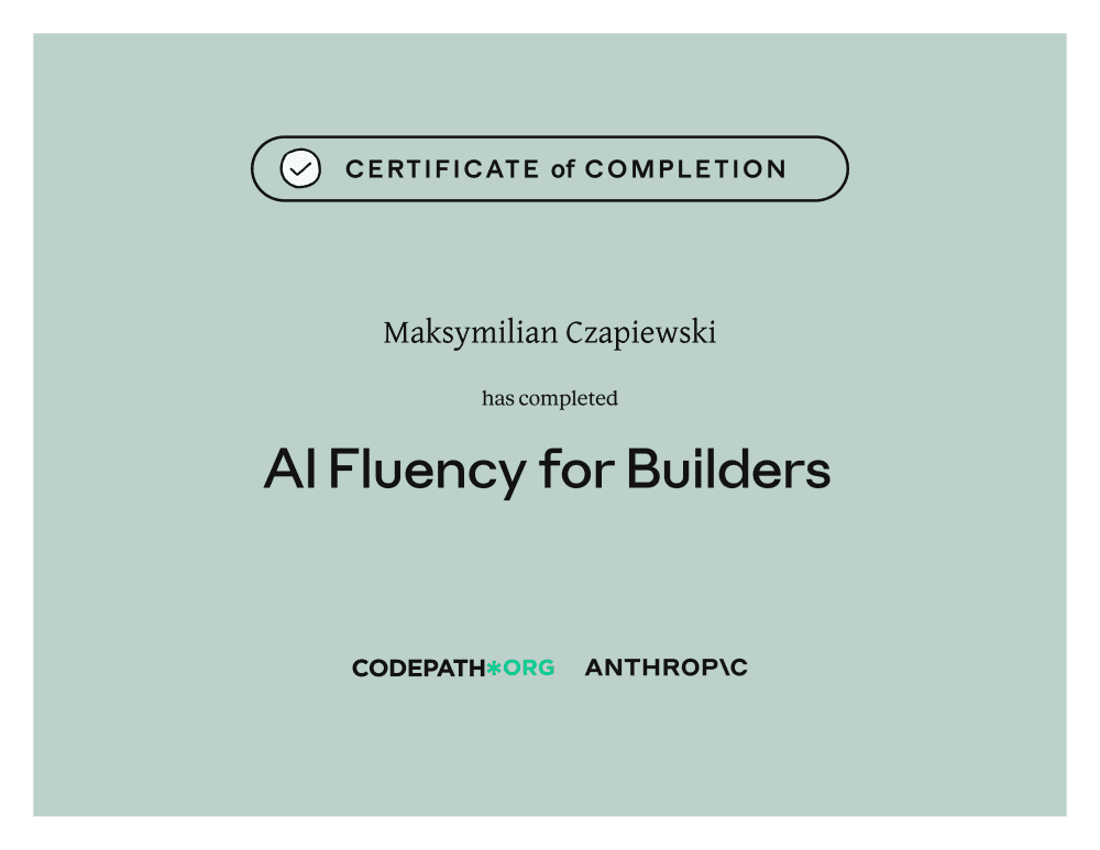 Certyfikat Anthropic — AI Fluency for Builders