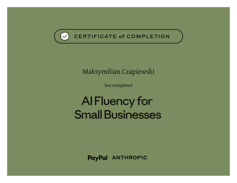 Certyfikat Anthropic — AI Fluency for Small Businesses