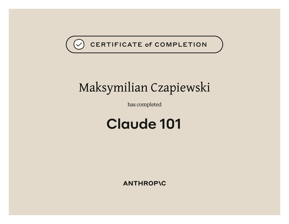 Certyfikat Anthropic — Claude 101