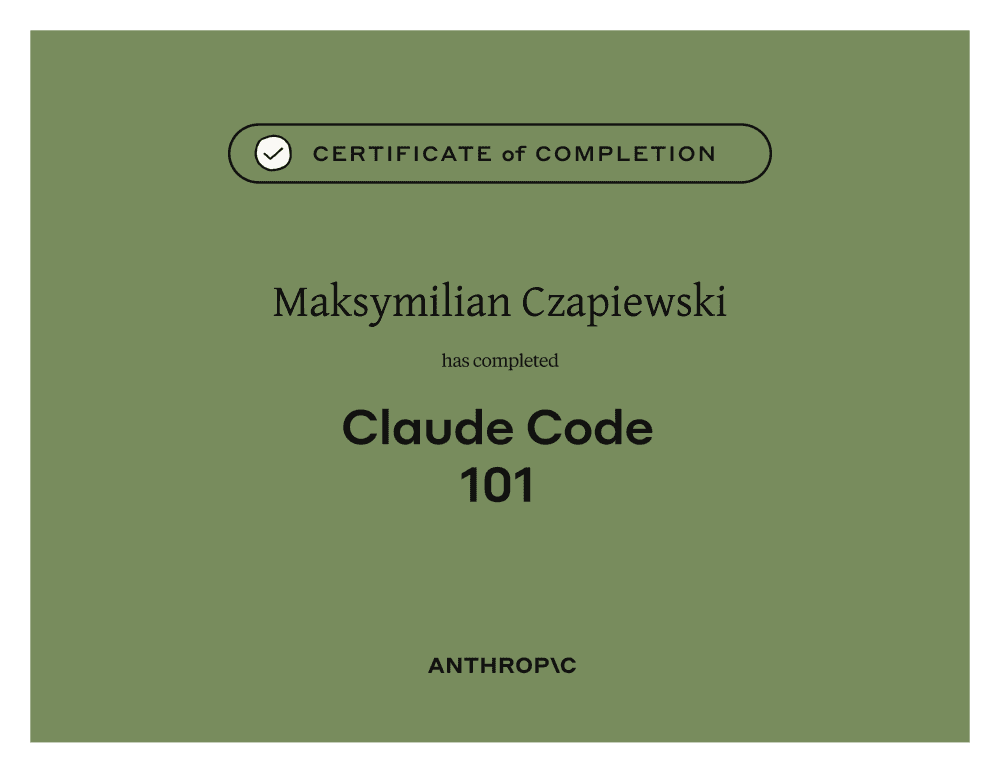 Certyfikat Anthropic — Claude Code 101
