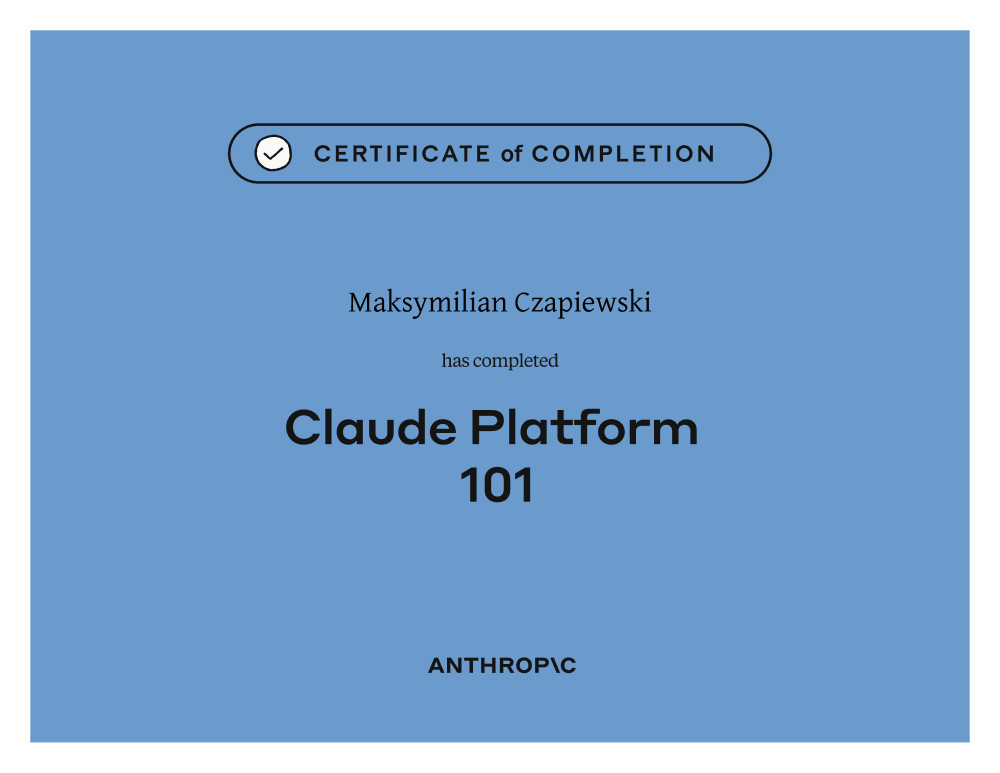 Certyfikat Anthropic — Claude Platform 101