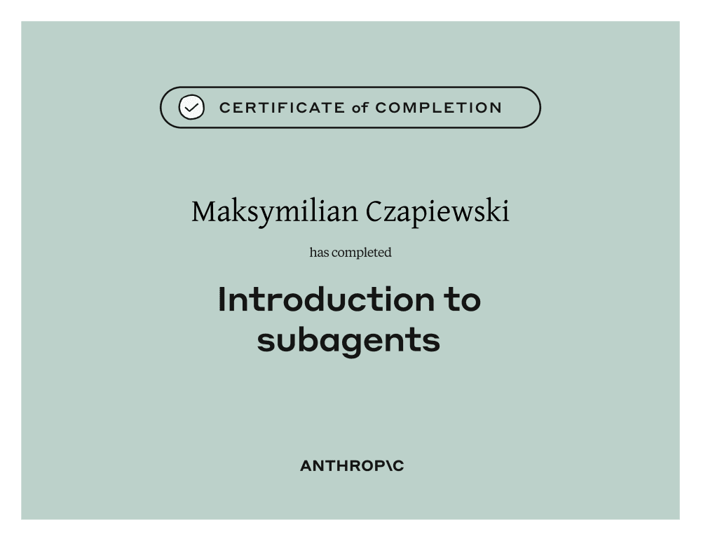 Certyfikat Anthropic — Introduction to subagents