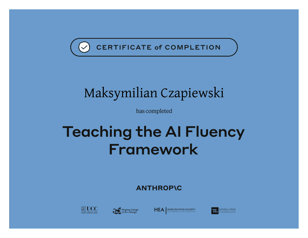 Certyfikat Anthropic — Teaching the AI Fluency Framework