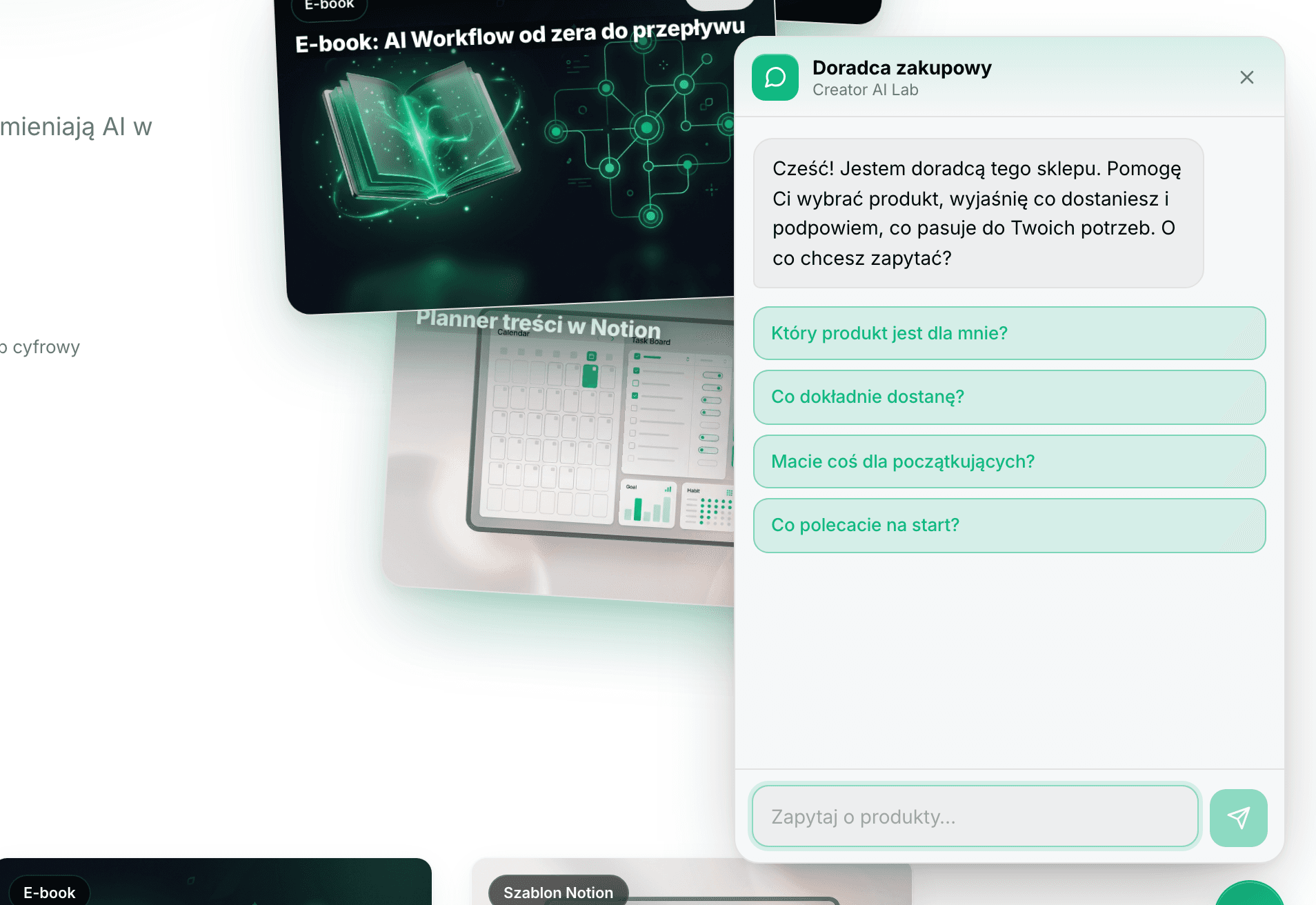 AI doradca w sklepie wita kupującego i podpowiada pytania