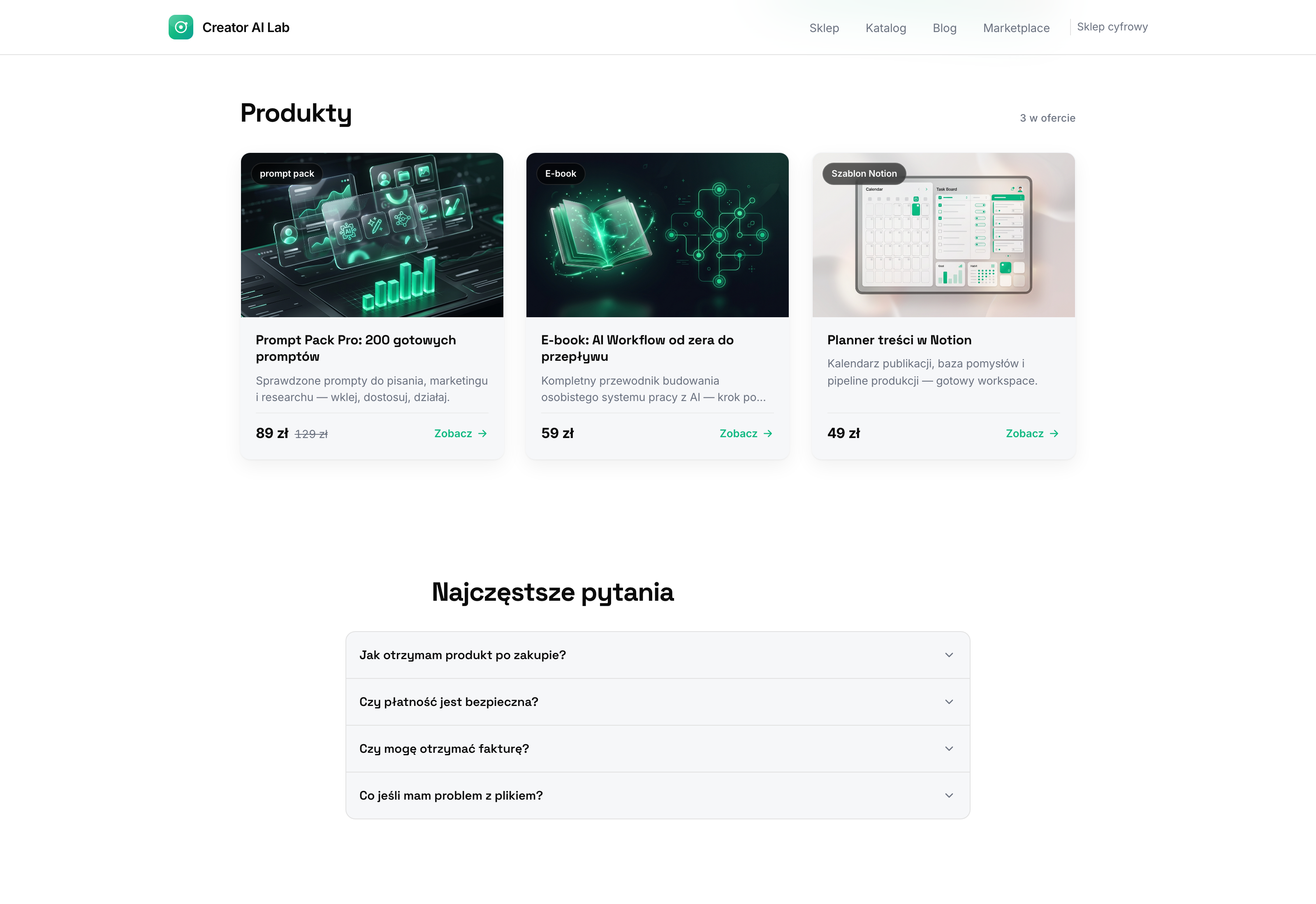 Katalog sklepu: wyszukiwarka, filtry, kolekcje i premium karty produktów